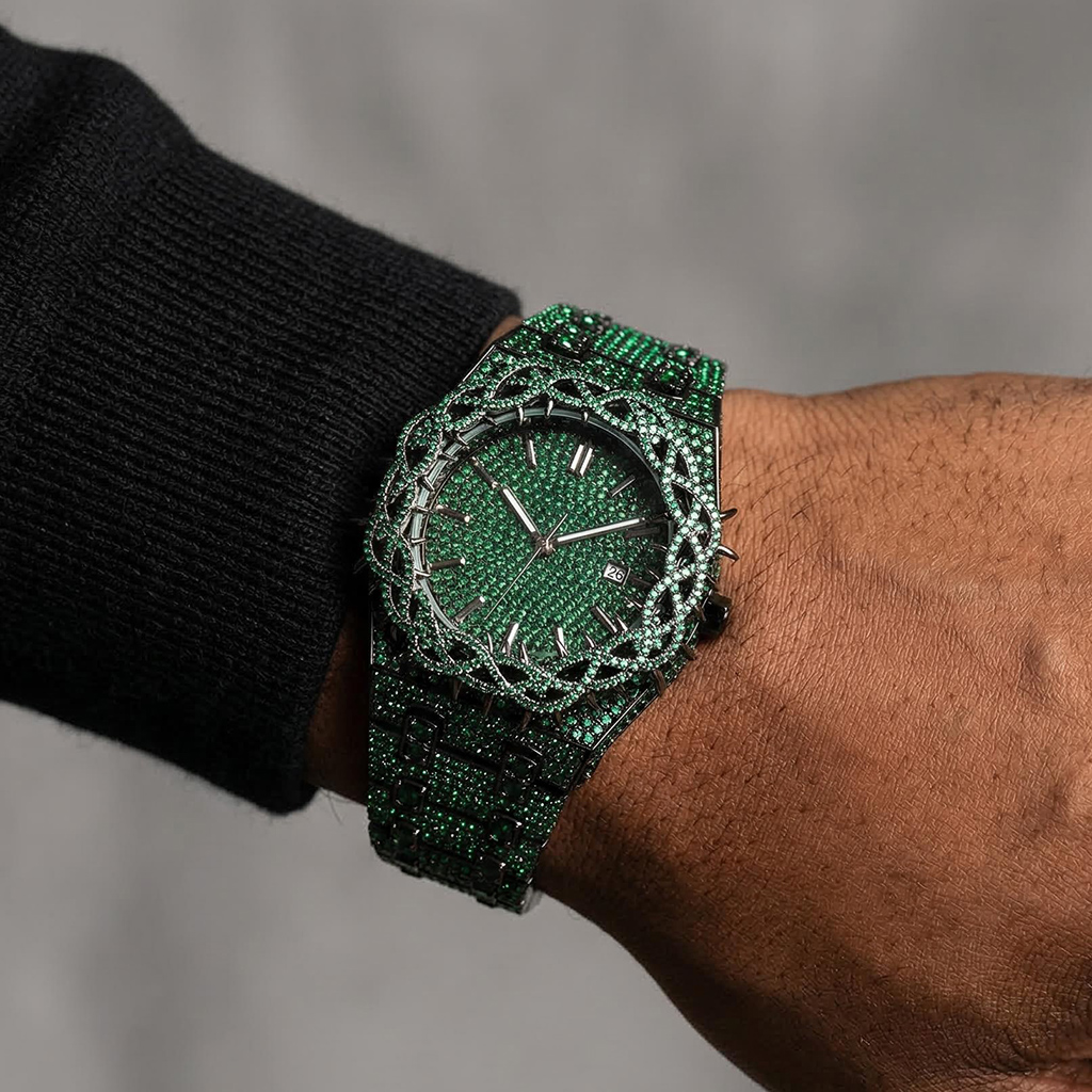 Iced Out Green Thorn Crown Watch