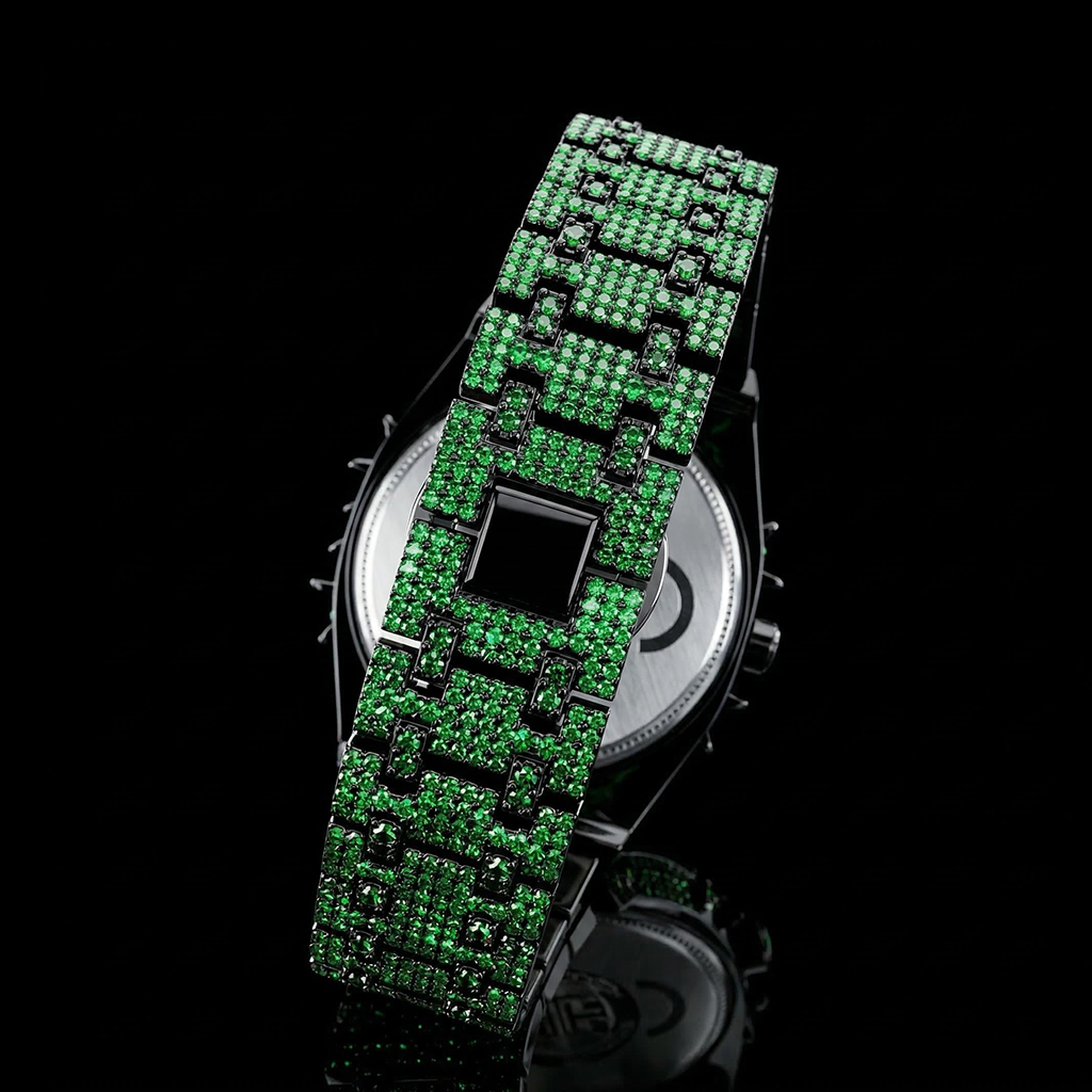 Iced Out Green Thorn Crown Watch
