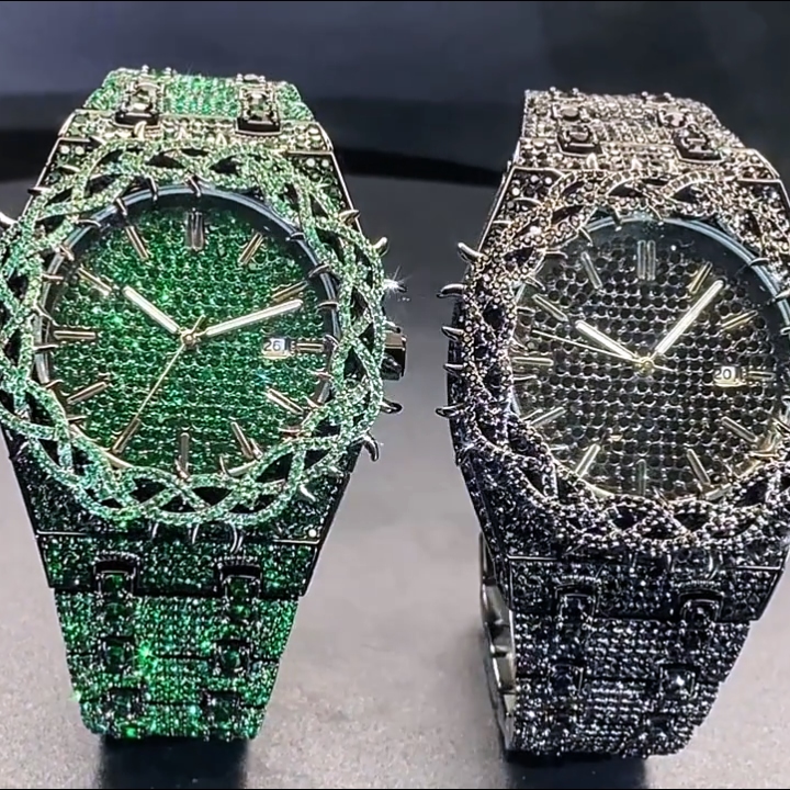Iced Out Green Thorn Crown Watch