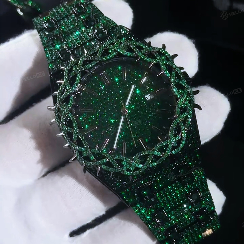 Iced Out Green Thorn Crown Watch