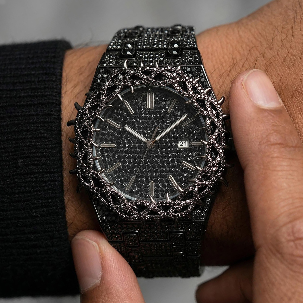 Iced Out Black Thorn Crown Men's Watch