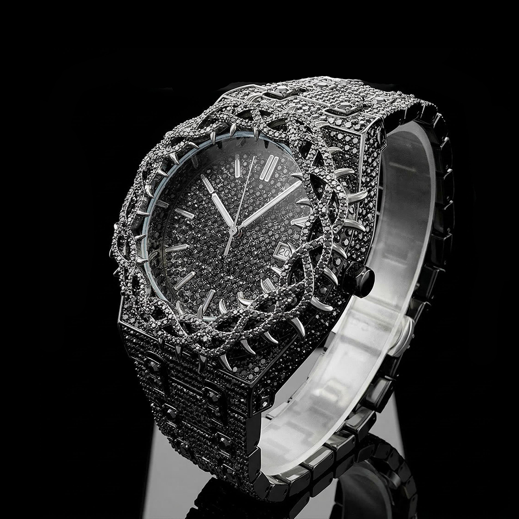 Iced Out Black Thorn Crown Men's Watch
