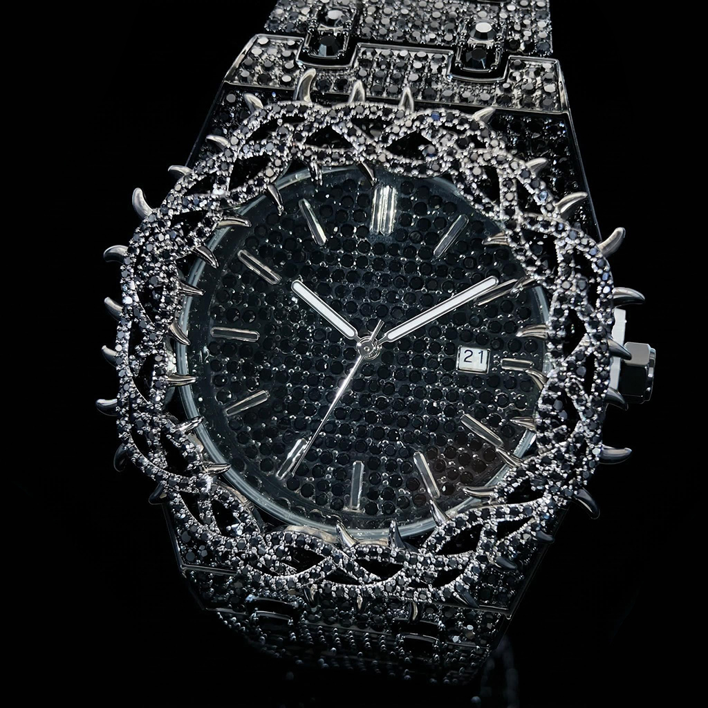 Iced Out Black Thorn Crown Men's Watch