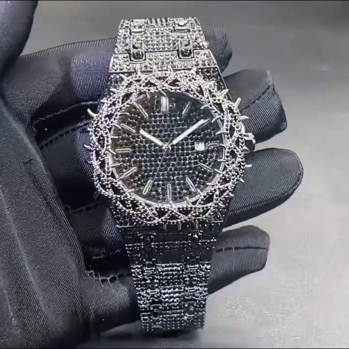 Iced Out Black Thorn Crown Men's Watch