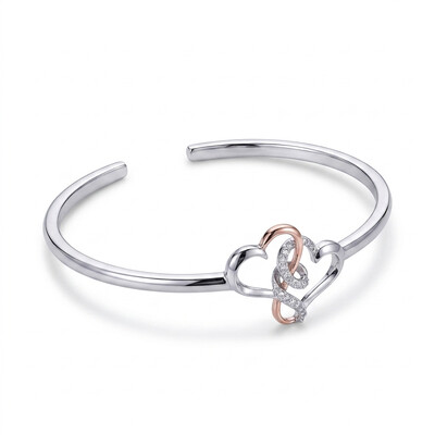 0.5 ct.tw. Two-tone Intertwined Hearts VVS Moissanite S925 Silver Bangle