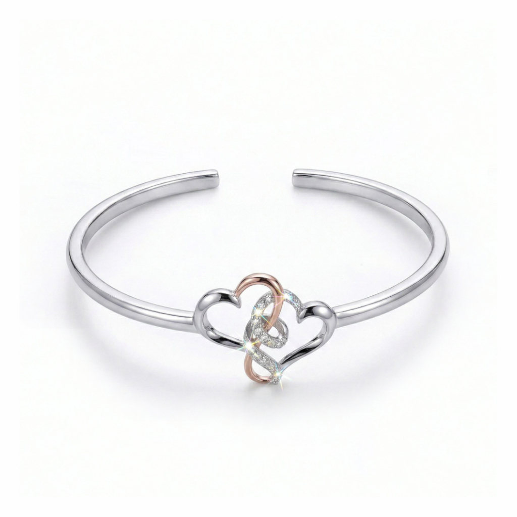 0.5 ct.tw. Two-tone Intertwined Hearts VVS Moissanite S925 Silver Bangle