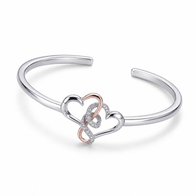 0.5 ct.tw. Two-tone Intertwined Hearts VVS Moissanite S925 Silver Bangle