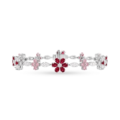 6.85 ct.tw. Floral Garnet & Pink Round with Marquise Cut Stone Bracelet