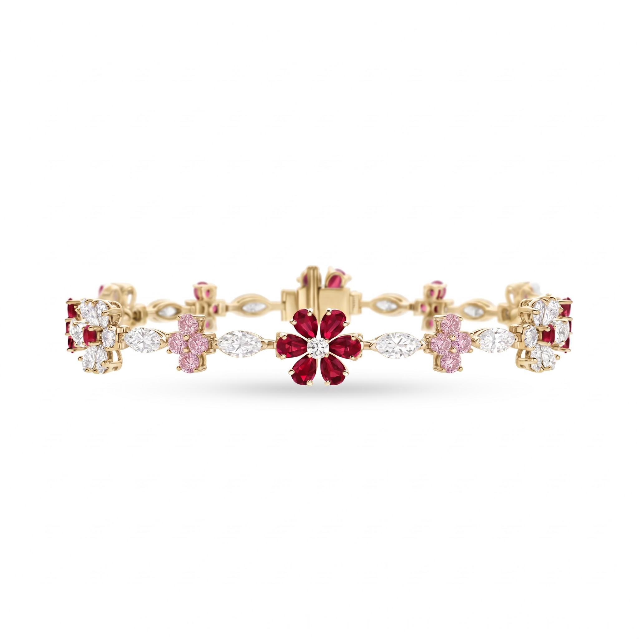 6.85 ct.tw. Floral Garnet & Pink Round with Marquise Cut Stone Bracelet