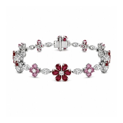 6.85 ct.tw. Floral Garnet & Pink Round with Marquise Cut Stone Bracelet
