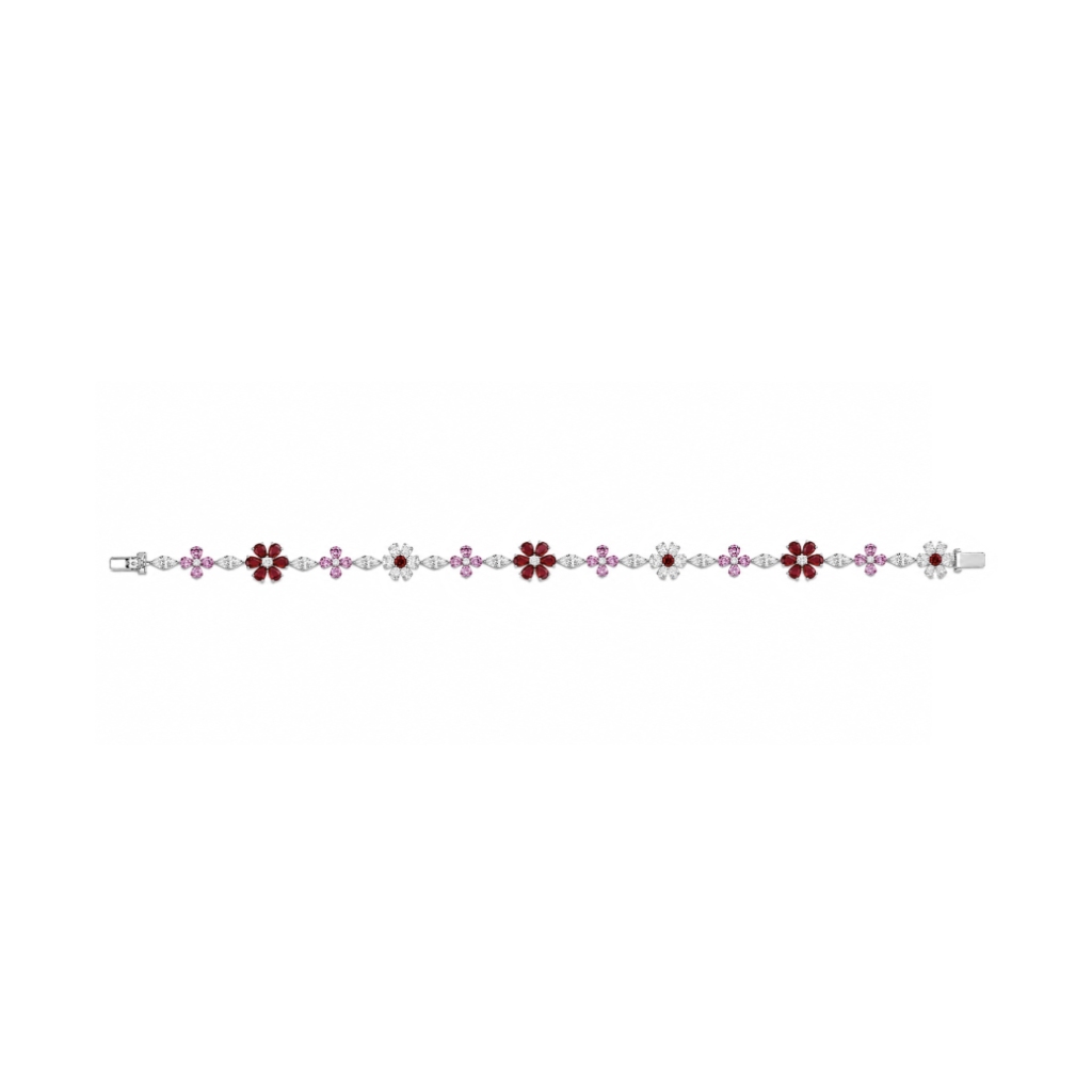 6.85 ct.tw. Floral Garnet & Pink Round with Marquise Cut Stone Bracelet 6.85 ct.tw. Floral Garnet & Pink Round with Marquise Cut Stone Bracelet