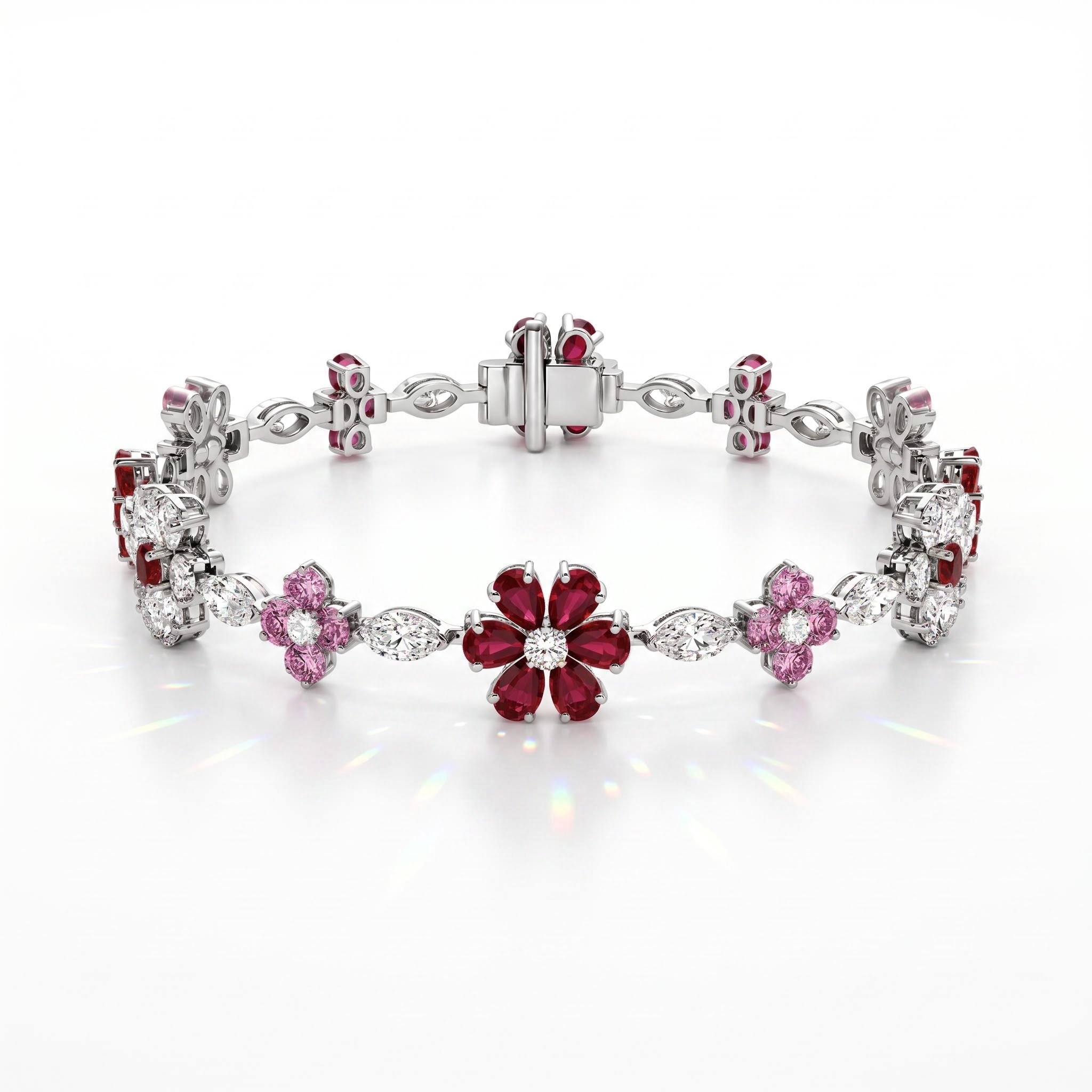 6.85 ct.tw. Floral Garnet & Pink Round with Marquise Cut Stone Bracelet 6.85 ct.tw. Floral Garnet & Pink Round with Marquise Cut Stone Bracelet