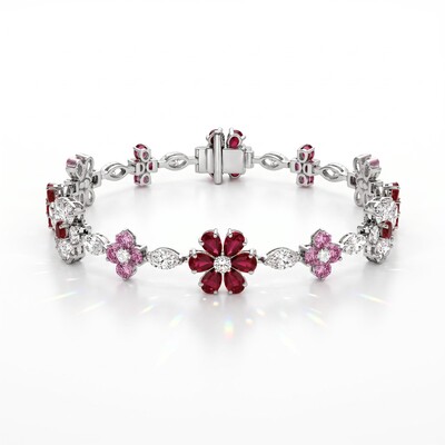 6.85 ct.tw. Floral Garnet & Pink Round with Marquise Cut Stone Bracelet