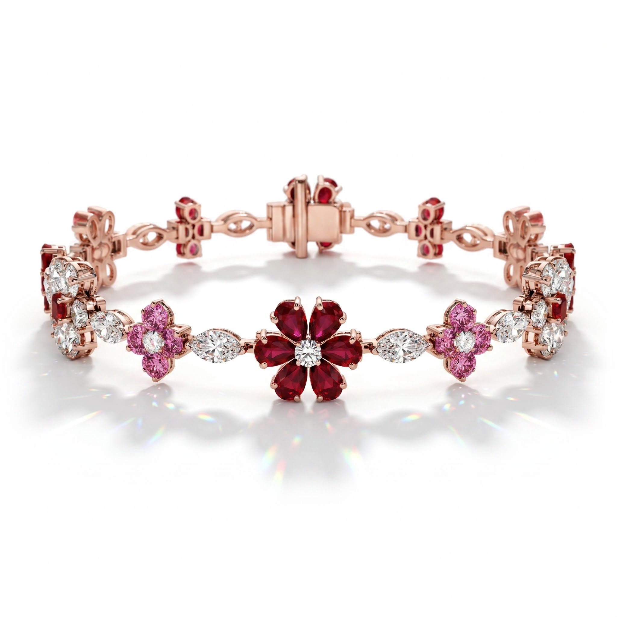6.85 ct.tw. Floral Garnet & Pink Round with Marquise Cut Stone Bracelet 6.85 ct.tw. Floral Garnet & Pink Round with Marquise Cut Stone Bracelet