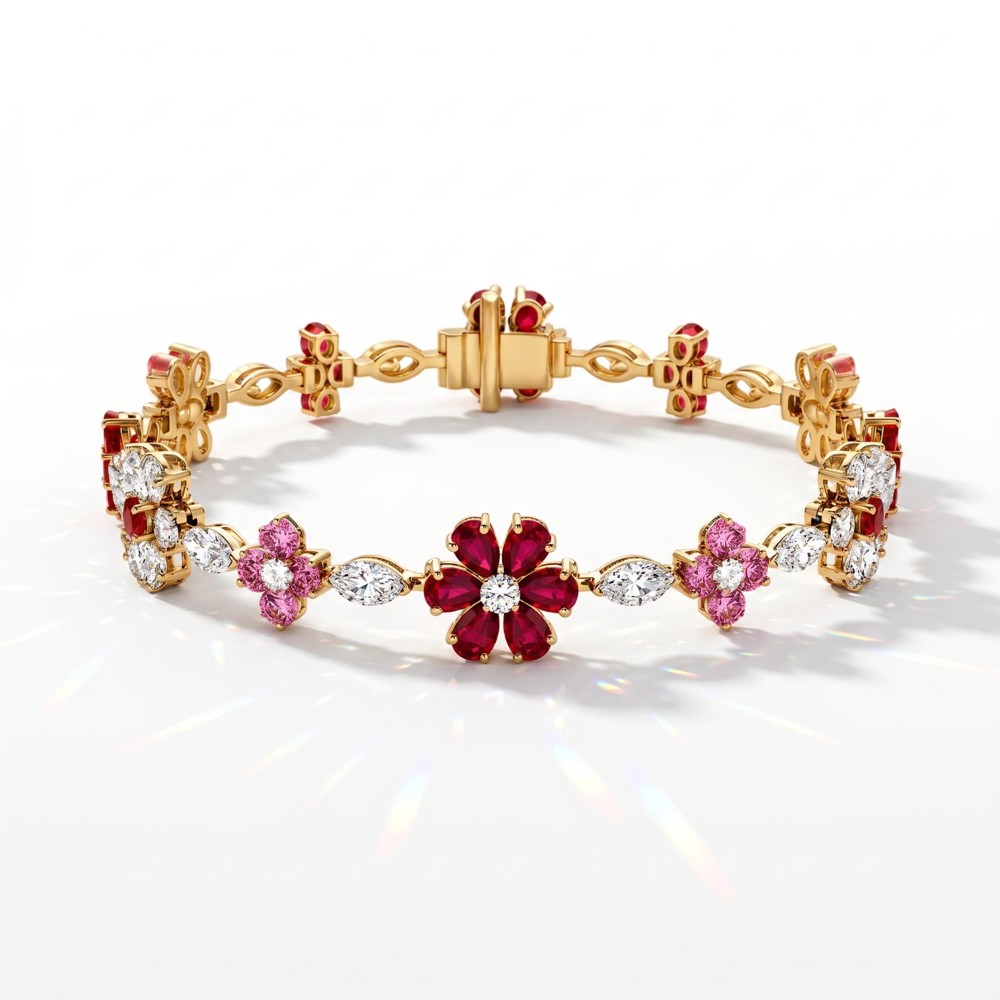 6.85 ct.tw. Floral Garnet & Pink Round with Marquise Cut Stone Bracelet 6.85 ct.tw. Floral Garnet & Pink Round with Marquise Cut Stone Bracelet