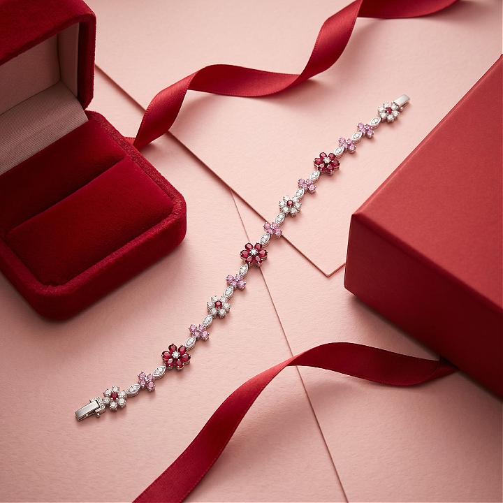 6.85 ct.tw. Floral Garnet & Pink Round with Marquise Cut Stone Bracelet 6.85 ct.tw. Floral Garnet & Pink Round with Marquise Cut Stone Bracelet