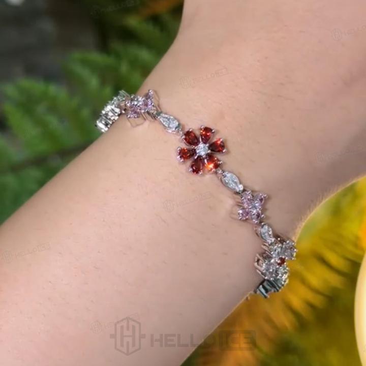 6.85 ct.tw. Floral Garnet & Pink Round with Marquise Cut Stone Bracelet 6.85 ct.tw. Floral Garnet & Pink Round with Marquise Cut Stone Bracelet