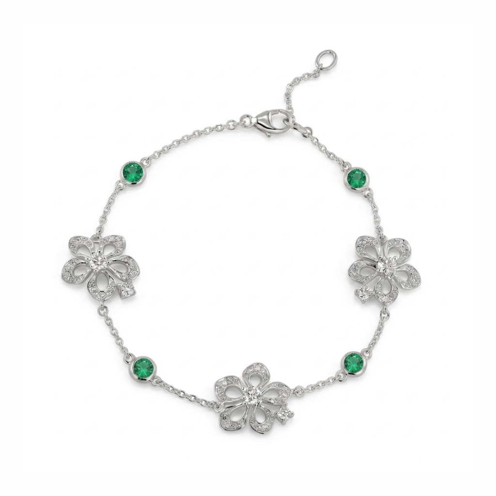 1.96 ct.tw. Nature-Inspired Floral with Green Round Cut Bracelet