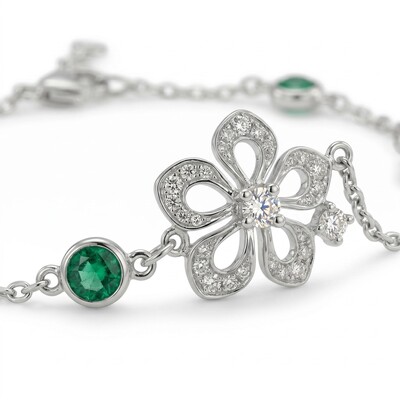 1.96 ct.tw. Nature-Inspired Floral with Green Round Cut Bracelet