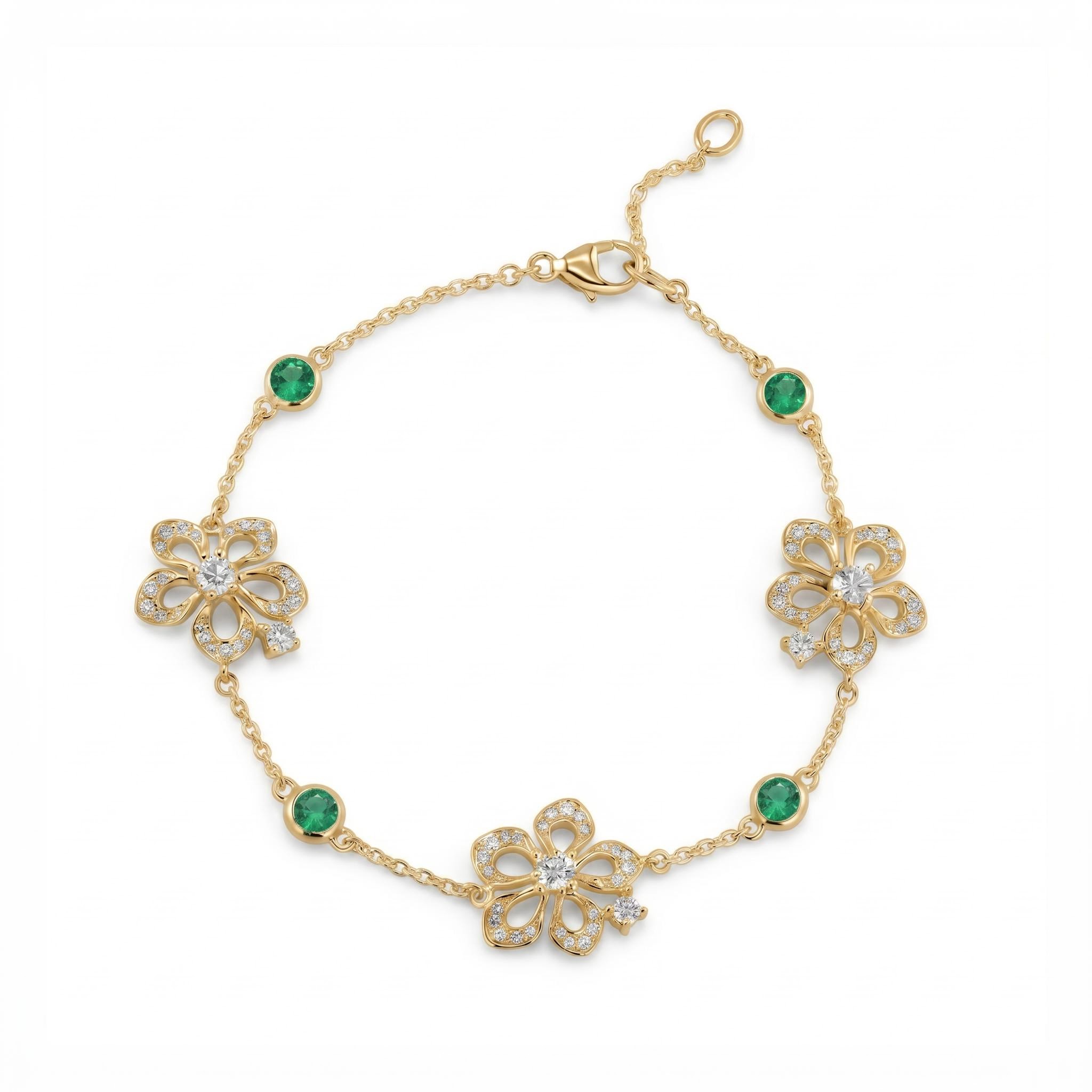 1.96 ct.tw. Nature-Inspired Floral with Green Round Cut Bracelet
