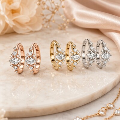 0.64 ct.tw. Dazzling Marquise Cut VVS Moissanite S925 Silver Hoop Earrings