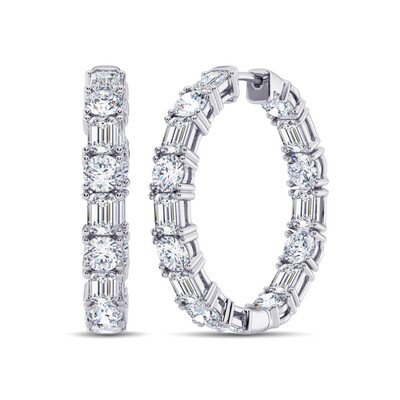 8.0 ct.tw. Alternating Emerald & Round Cut VVS Moissanite S925 Silver Hoop Earrings