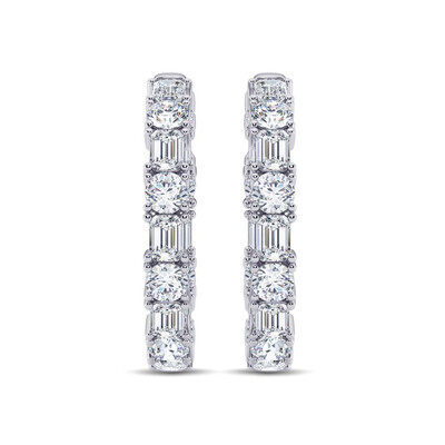 8.0 ct.tw. Alternating Emerald & Round Cut VVS Moissanite S925 Silver Hoop Earrings