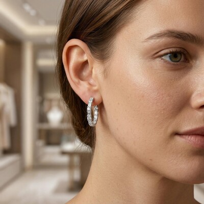 8.0 ct.tw. Alternating Emerald & Round Cut VVS Moissanite S925 Silver Hoop Earrings