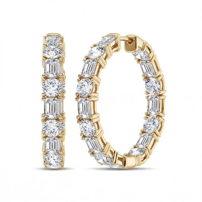 8.0 ct.tw. Alternating Emerald & Round Cut Hoop Earrings