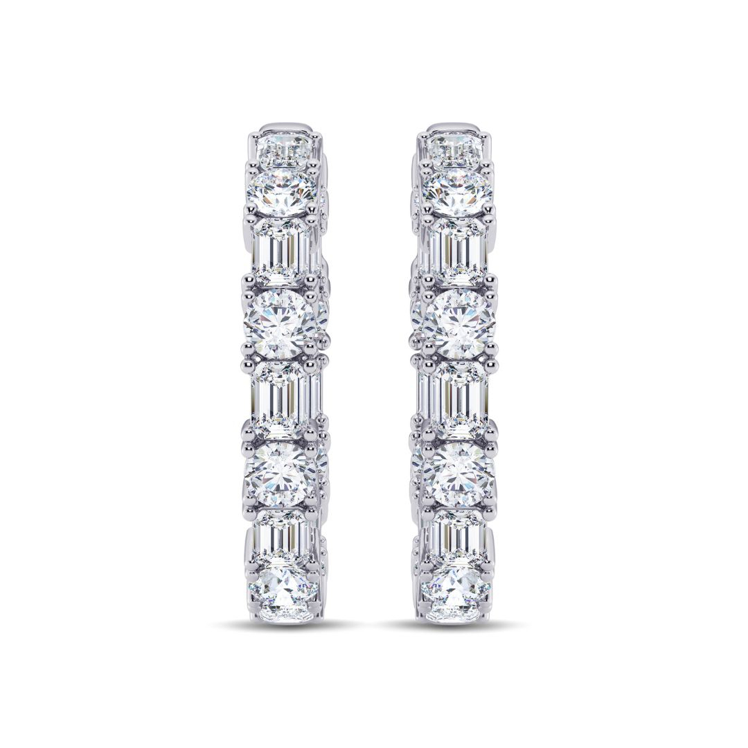 8.0 ct.tw. Alternating Emerald & Round Cut VVS Moissanite S925 Silver Hoop Earrings