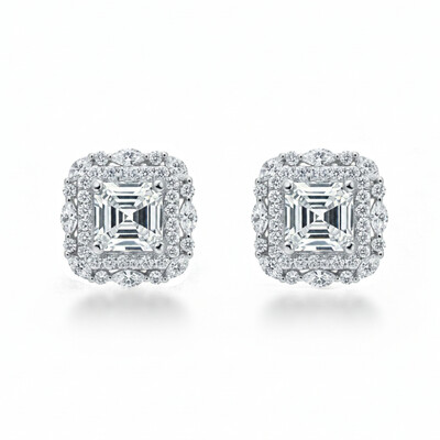 1.2 ct.tw. Dual Halo Asscher Cut VVS Moissanite S925 Silver Stud Earrings