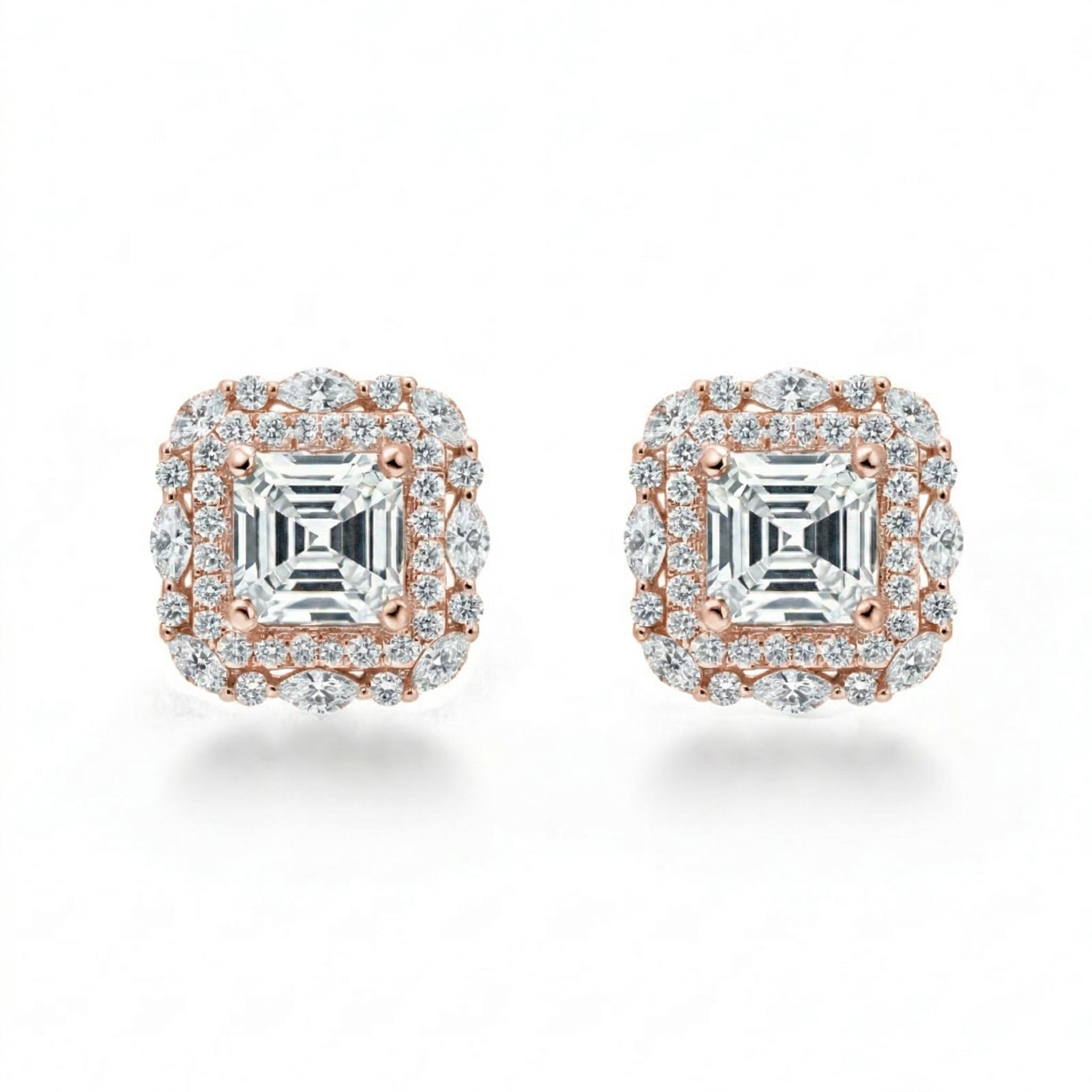 1.2 ct.tw. Dual Halo Asscher Cut VVS Moissanite S925 Silver Stud Earrings