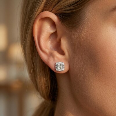 1.2 ct.tw. Dual Halo Asscher Cut VVS Moissanite S925 Silver Stud Earrings