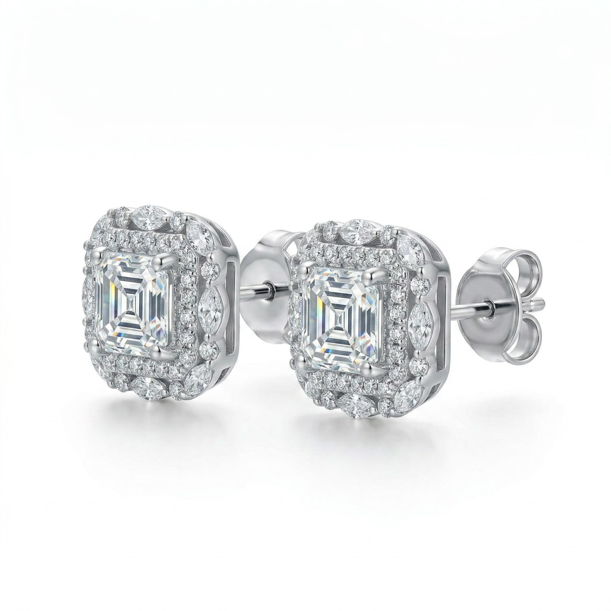 1.2 ct.tw. Dual Halo Asscher Cut VVS Moissanite S925 Silver Stud Earrings