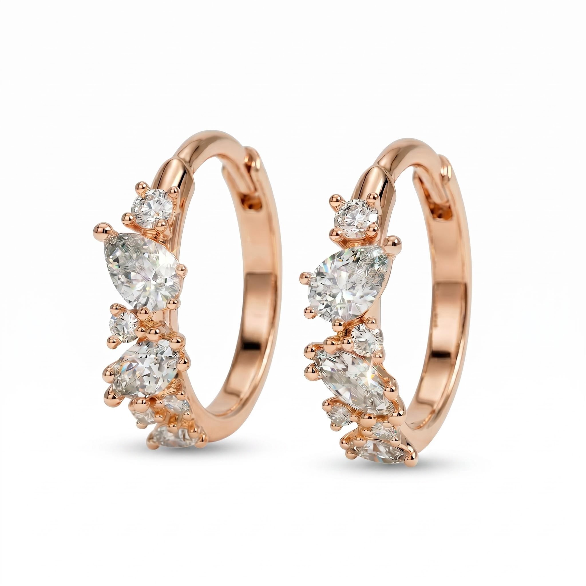 0.8 ct.tw. Unique Mix-shape Pear & Marquise & Round Cut VVS Moissanite S925 Silver Huggie Earrings