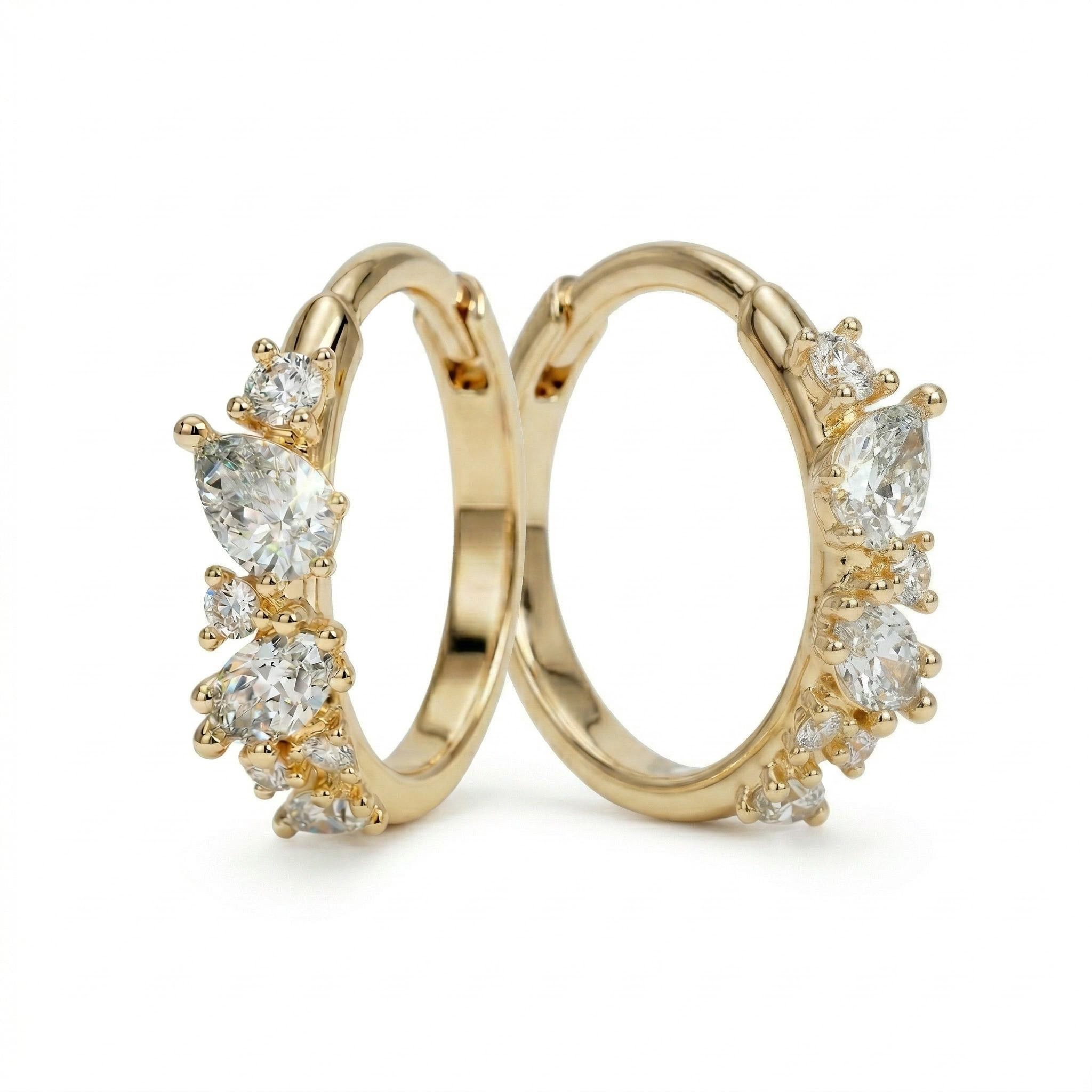 0.8 ct.tw. Unique Mix-shape Pear & Marquise & Round Cut VVS Moissanite S925 Silver Huggie Earrings