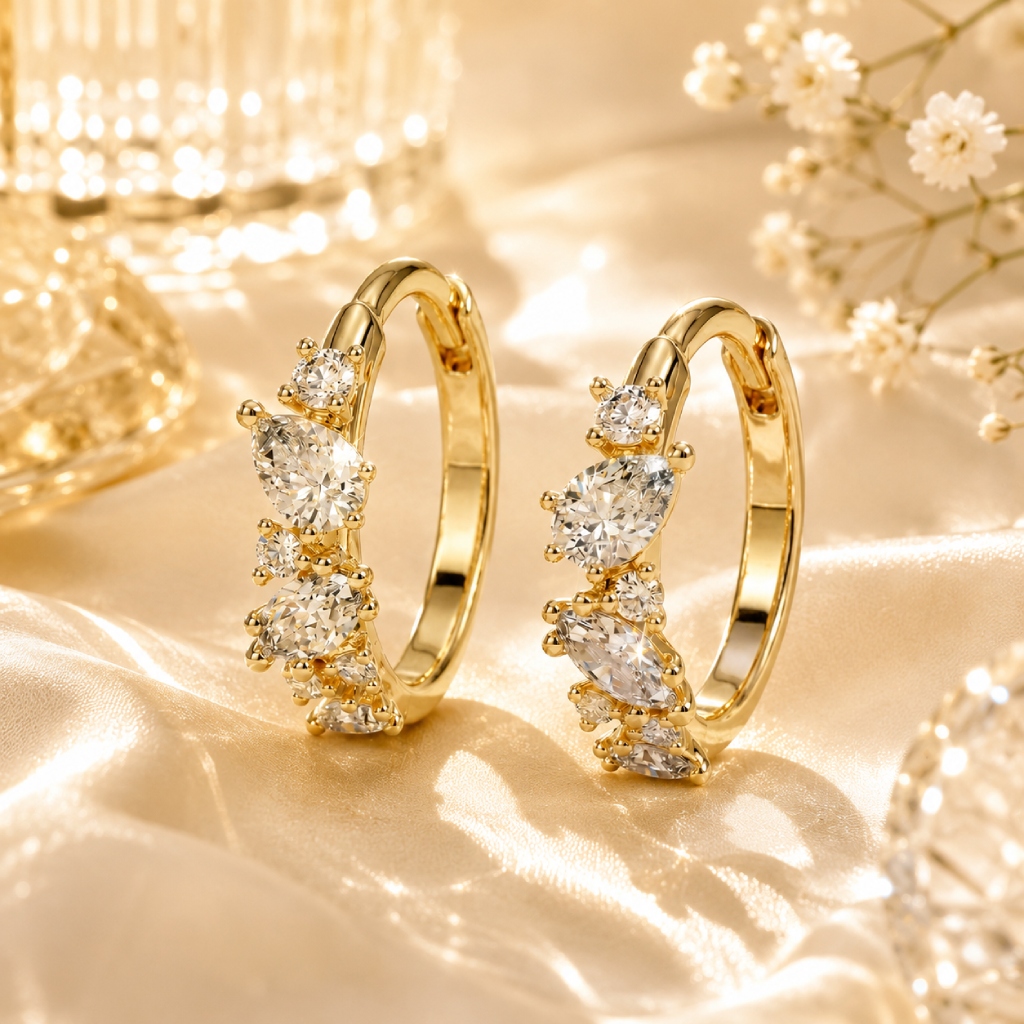 0.48 ct.tw. Unique Mix-shape Pear & Marquise & Round Cut VVS Moissanite S925 Silver Huggie Earrings