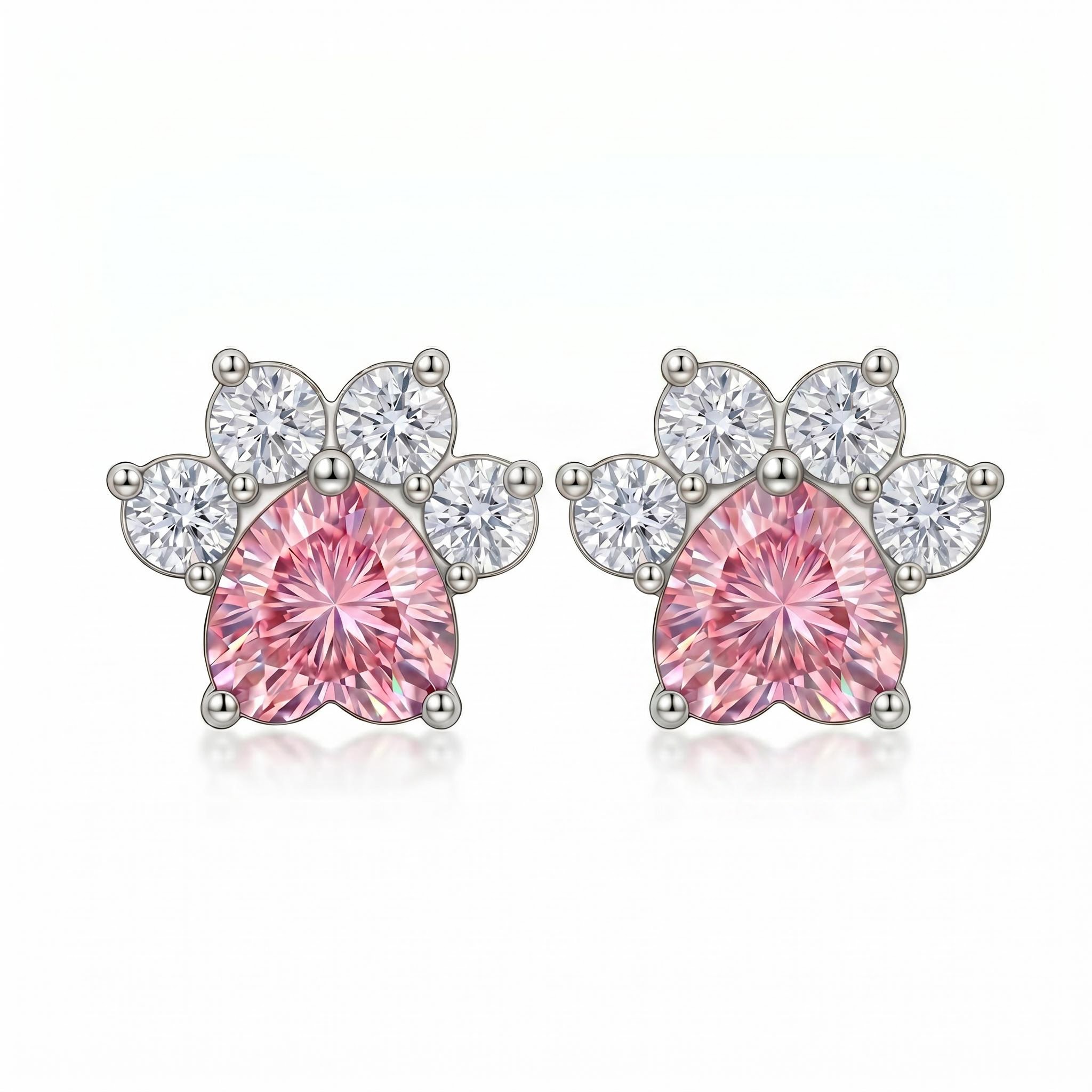 0.86 ct.tw. Cute Cat Paw Pink Heart Cut Stud Earrings