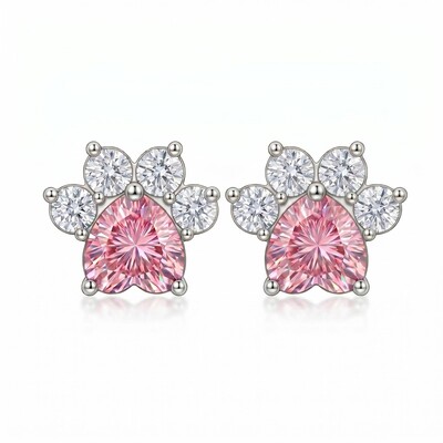 0.86 ct.tw. Cute Cat Paw Pink Heart Cut Stud Earrings