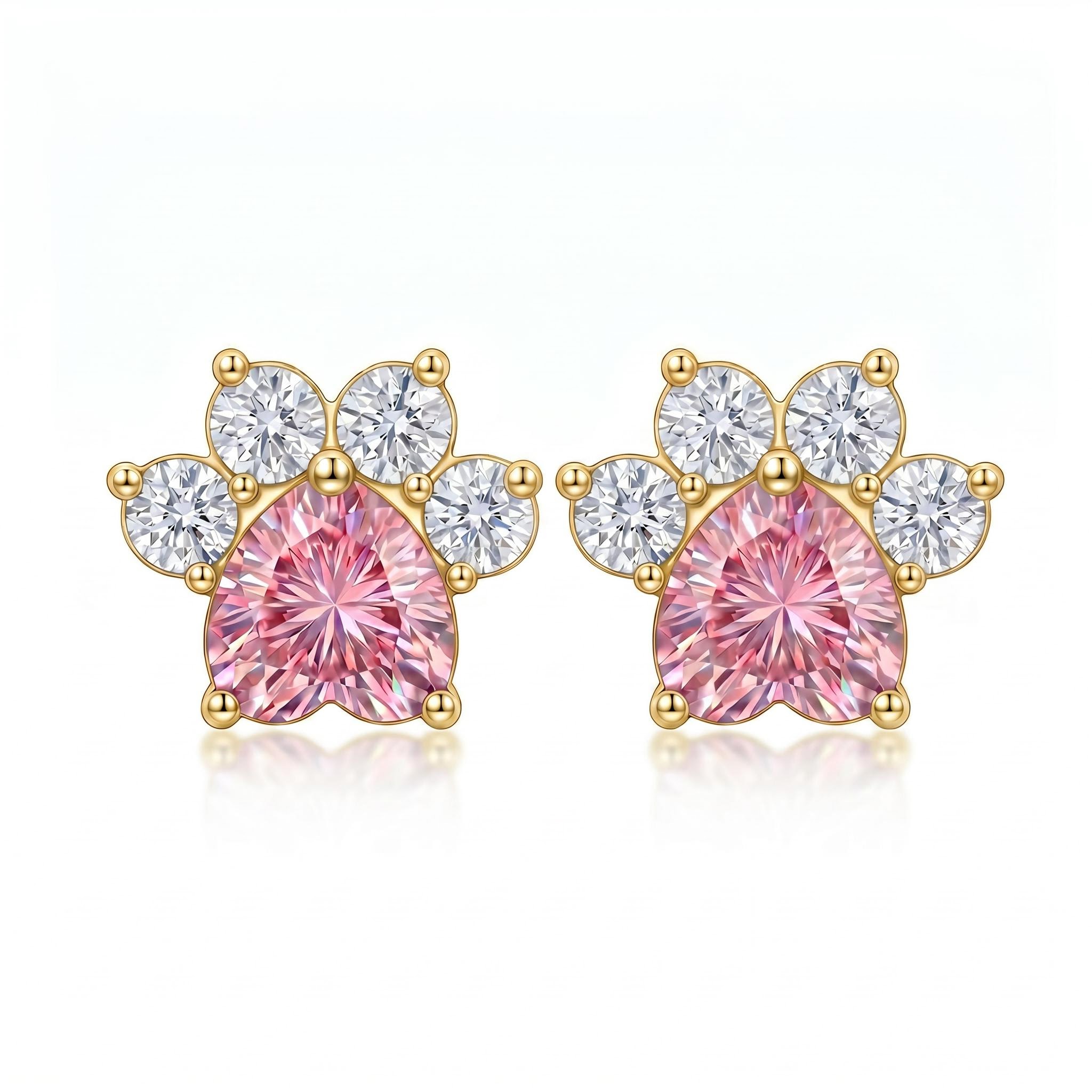 0.86 ct.tw. Cute Cat Paw Pink Heart Cut Stud Earrings