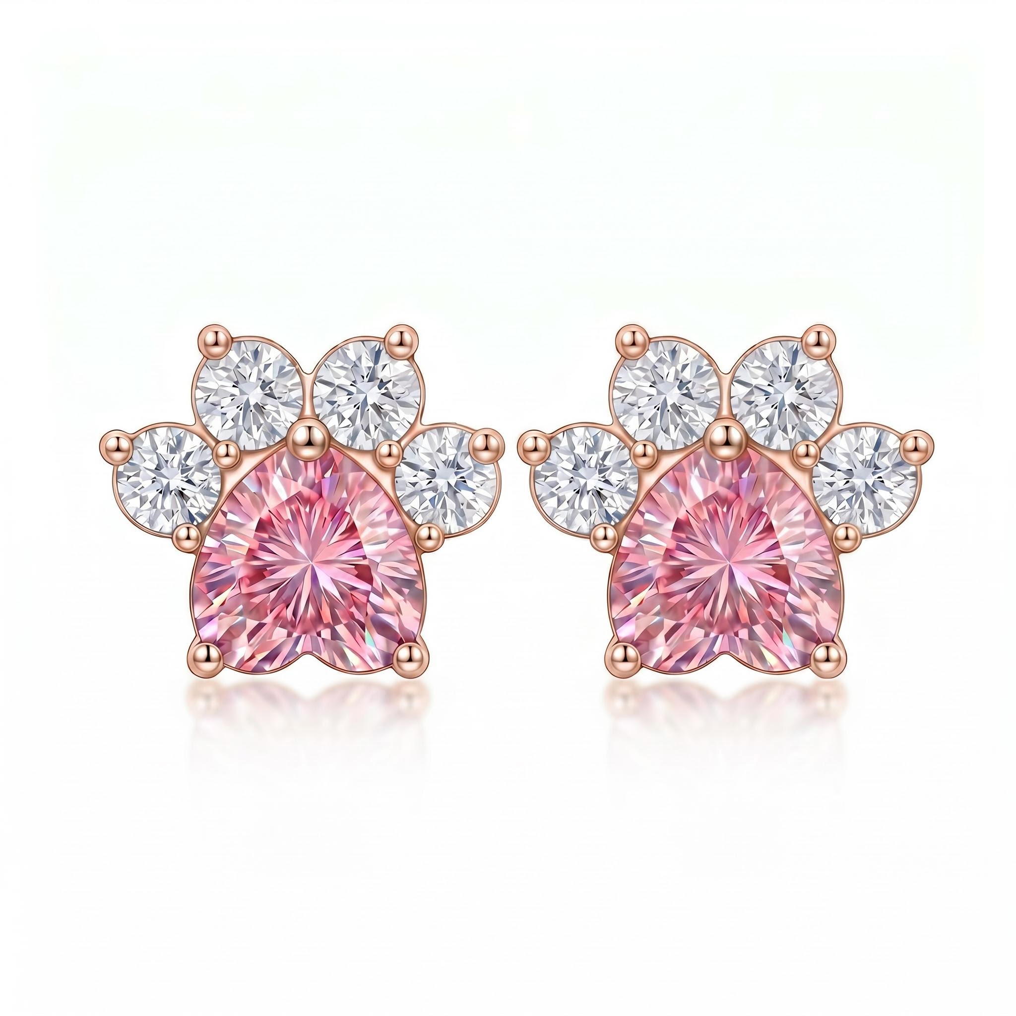 0.86 ct.tw. Cute Cat Paw Pink Heart Cut Stud Earrings