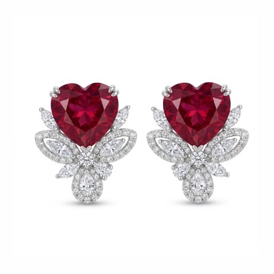 1.32 ct.tw. Romantic Garnet Heart Cut Paved Stud Earrings
