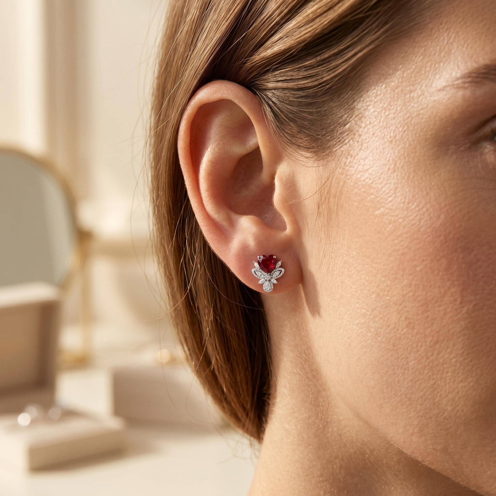 1.32 ct.tw. Romantic Garnet Heart Cut Paved Stud Earrings