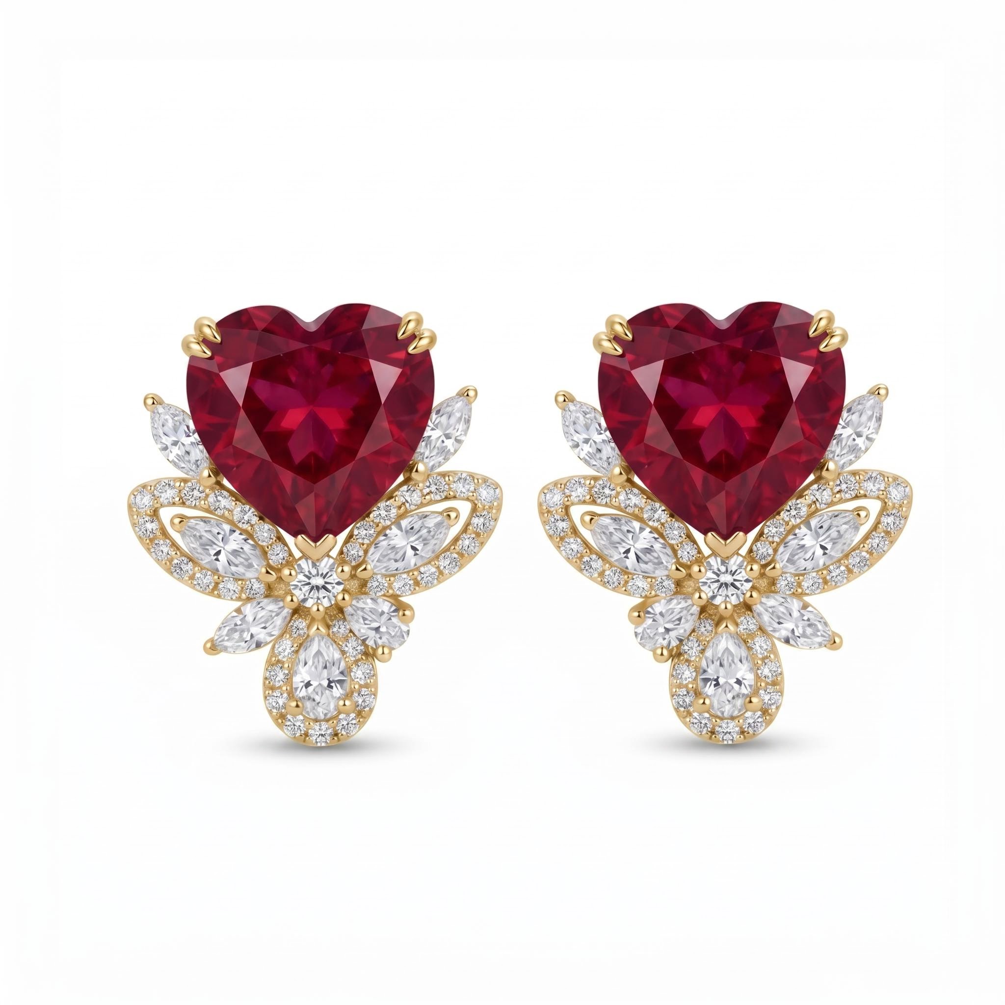 1.32 ct.tw. Romantic Garnet Heart Cut Paved Stud Earrings