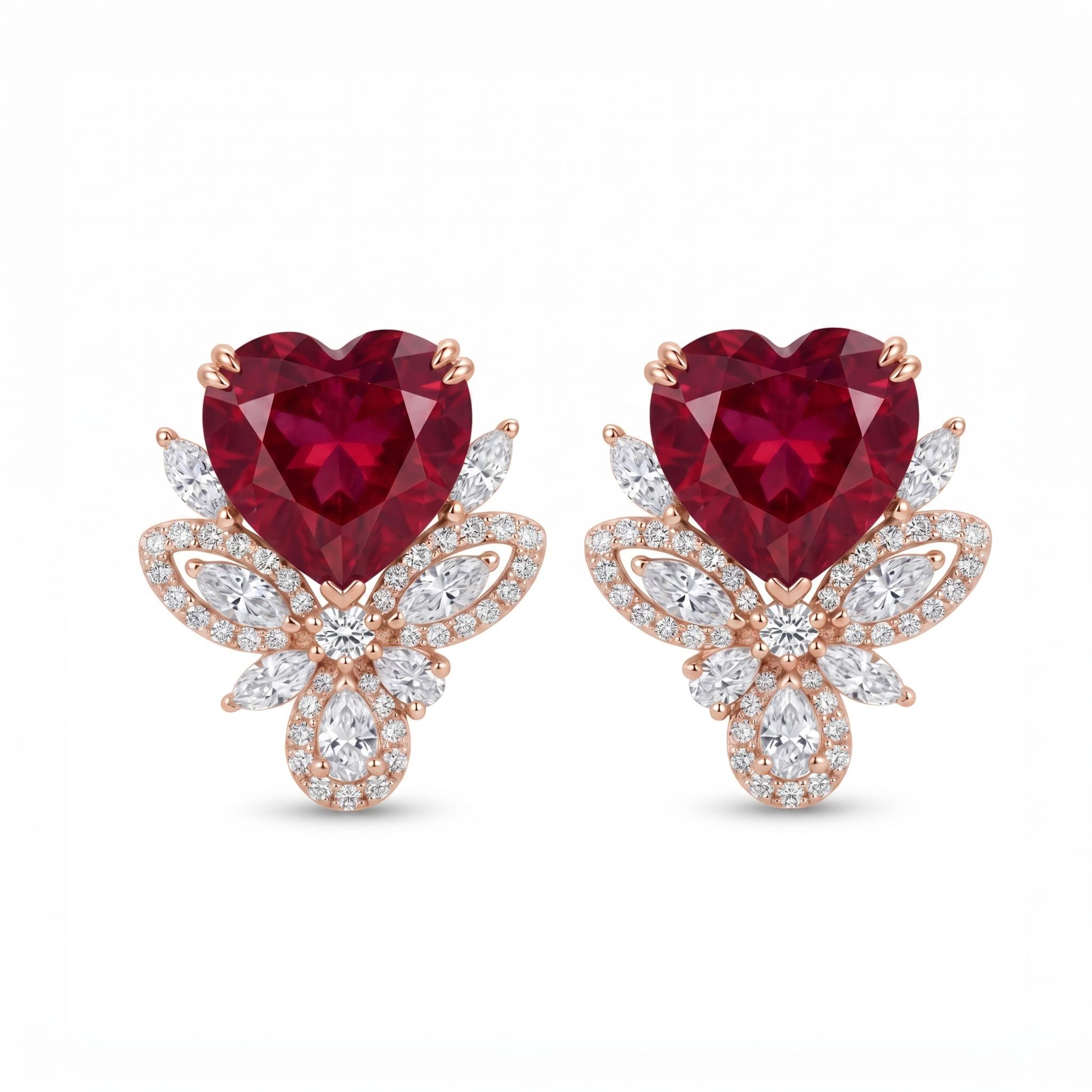 1.32 ct.tw. Romantic Garnet Heart Cut Paved Stud Earrings