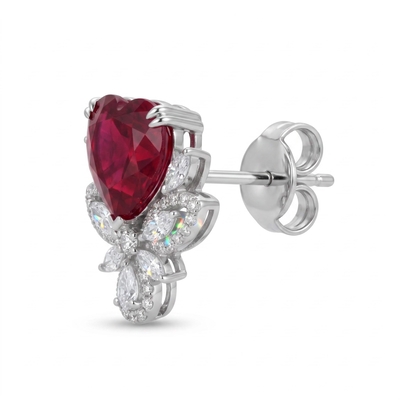 1.32 ct.tw. Romantic Garnet Heart Cut Paved Stud Earrings