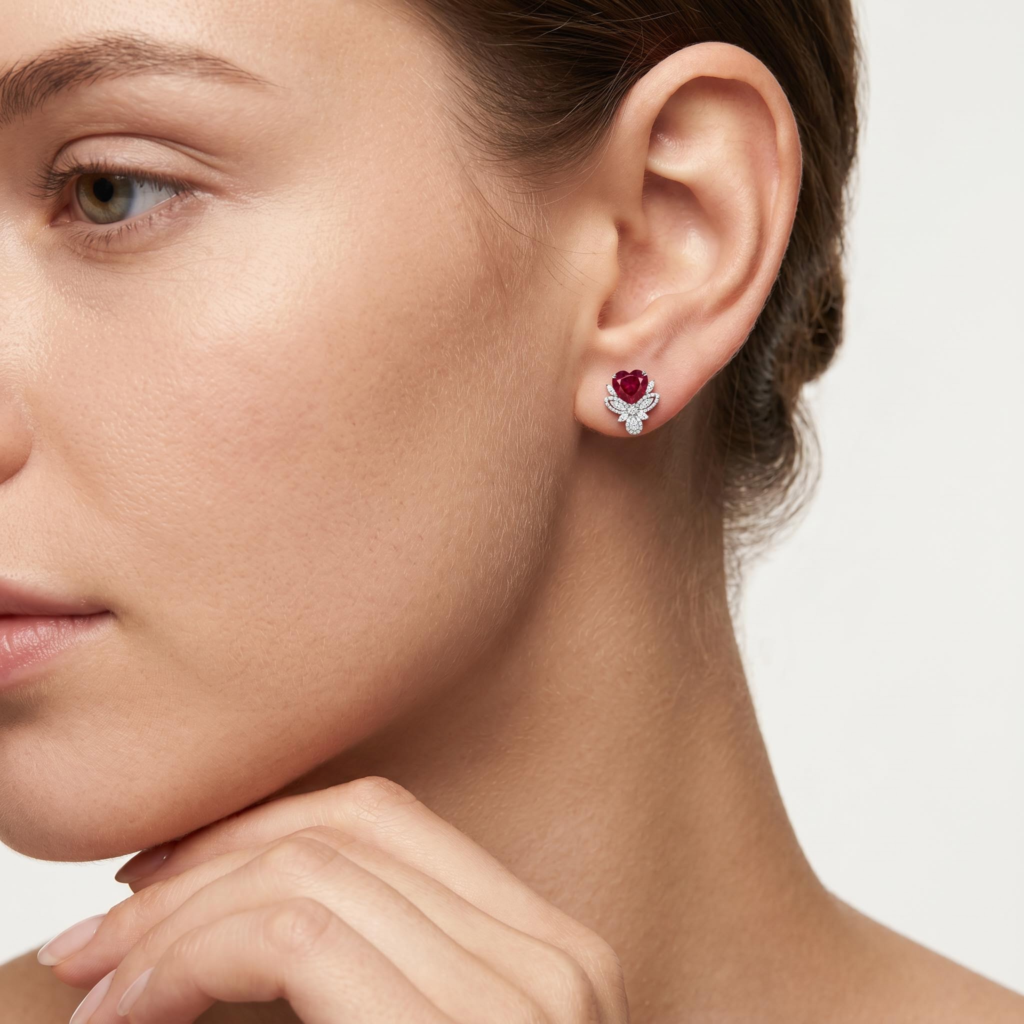 4.73 ct.tw. Romantic Garnet Heart Cut Paved Stud Earrings 4.73 ct.tw. Romantic Garnet Heart Cut Paved Stud Earrings