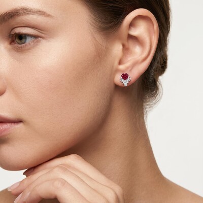 4.73 ct.tw. Romantic Garnet Heart Cut Paved Stud Earrings