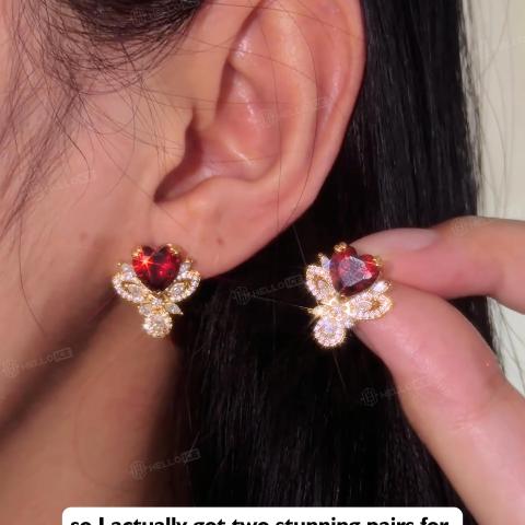 4.73 ct.tw. Romantic Garnet Heart Cut Paved Stud Earrings 4.73 ct.tw. Romantic Garnet Heart Cut Paved Stud Earrings