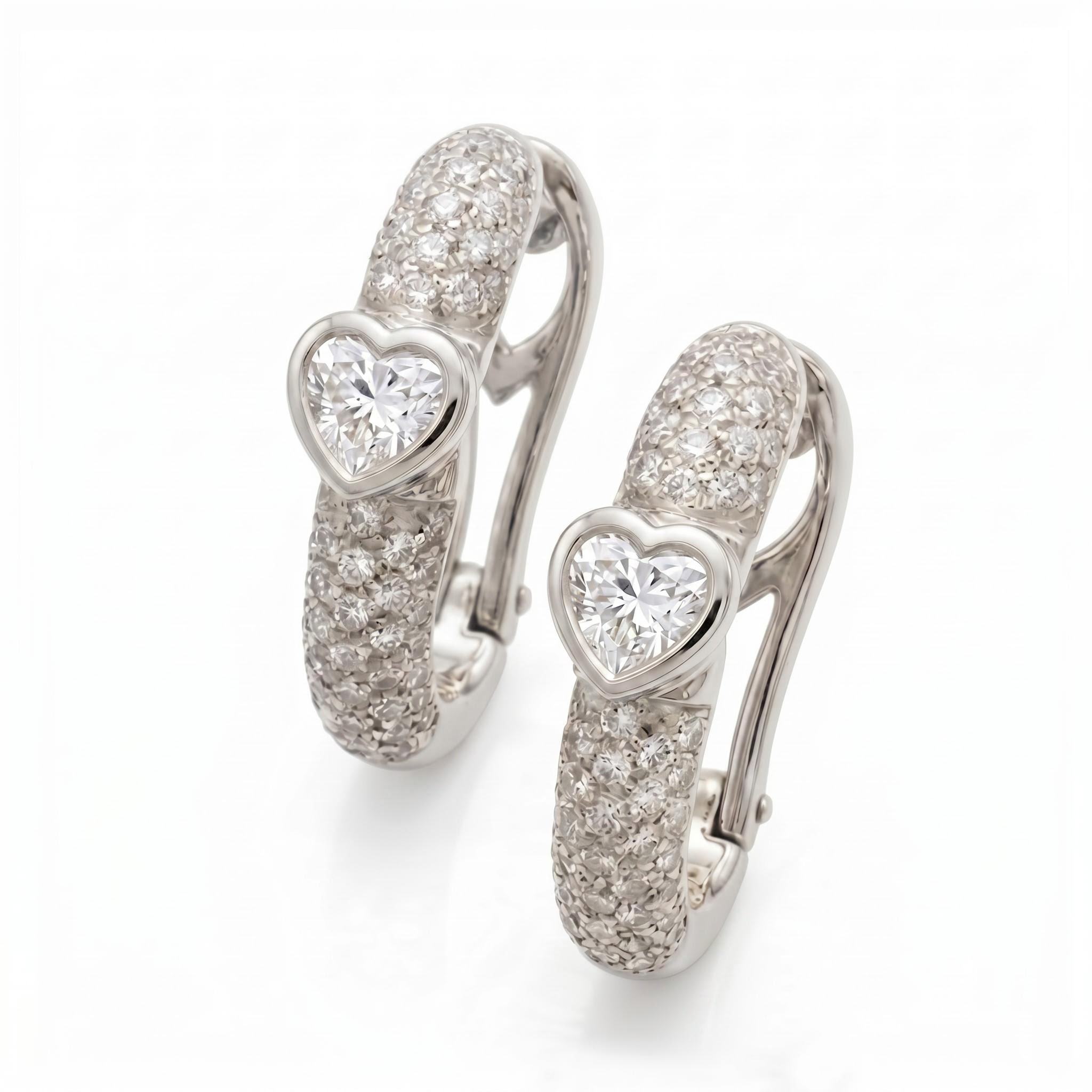1.65 ct.tw. Heart & Pavé Round Cut Hoop Earrings